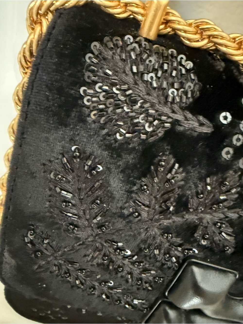 RARE Tory Burch Black Velvet Embroidered Chain Crossbody - Picture 9 of 9